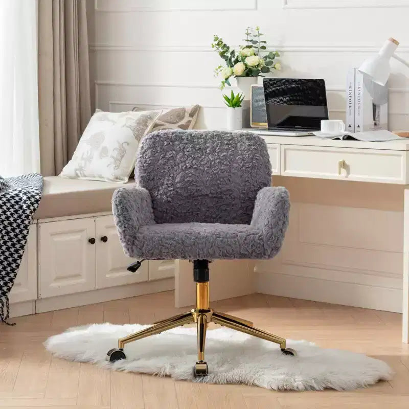 Velvet Office Chair with Gold Metal Base - Adjustable Height, Swivel, Padded Seat, Home & Office Desk Chair