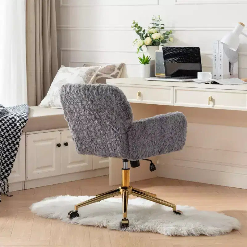 Velvet Office Chair with Gold Metal Base - Adjustable Height, Swivel, Padded Seat, Home & Office Desk Chair