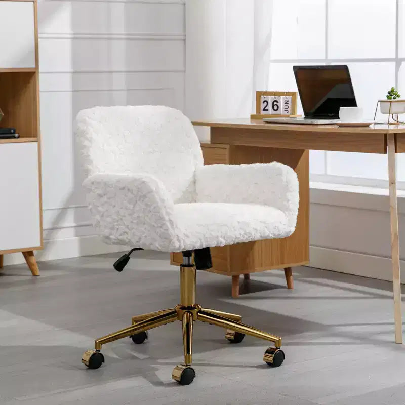 Velvet Office Chair with Gold Metal Base - Adjustable Height, Swivel, Padded Seat, Home & Office Desk Chair