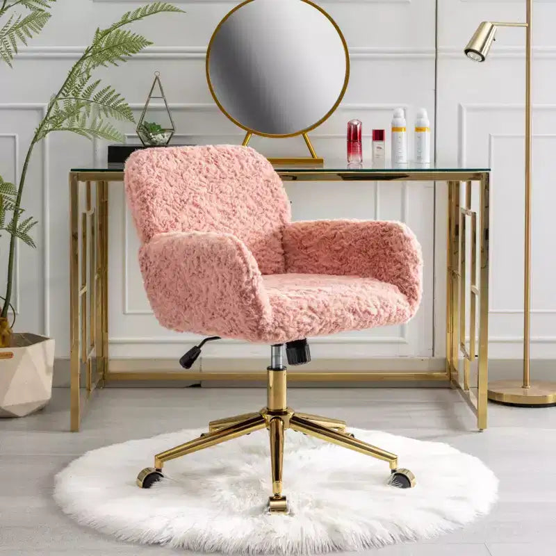 Velvet Office Chair with Gold Metal Base - Adjustable Height, Swivel, Padded Seat, Home & Office Desk Chair