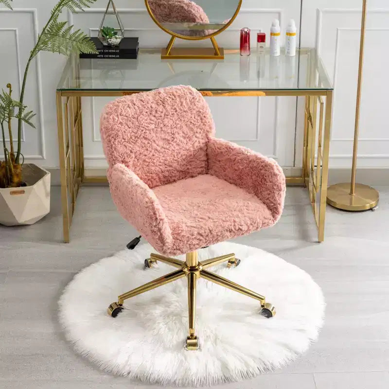 Velvet Office Chair with Gold Metal Base - Adjustable Height, Swivel, Padded Seat, Home & Office Desk Chair