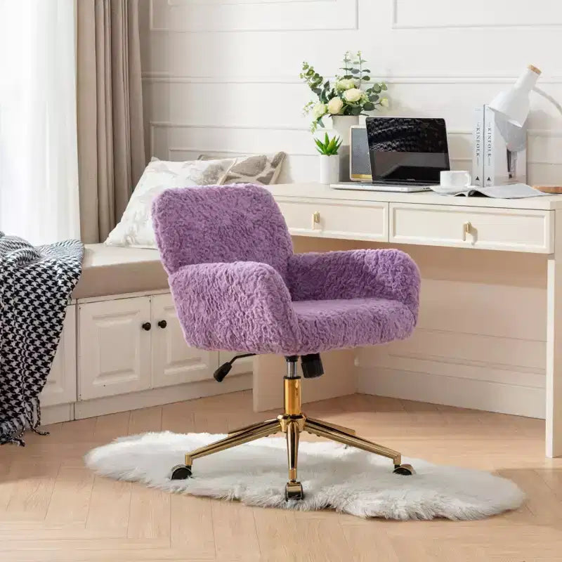 Velvet Office Chair with Gold Metal Base - Adjustable Height, Swivel, Padded Seat, Home & Office Desk Chair