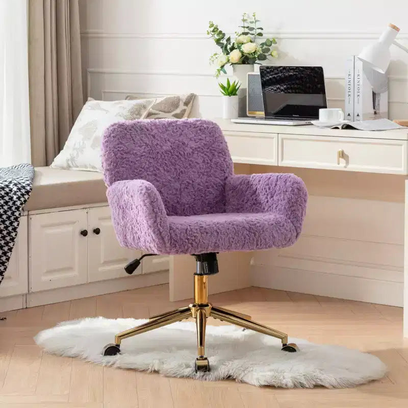 Velvet Office Chair with Gold Metal Base - Adjustable Height, Swivel, Padded Seat, Home & Office Desk Chair