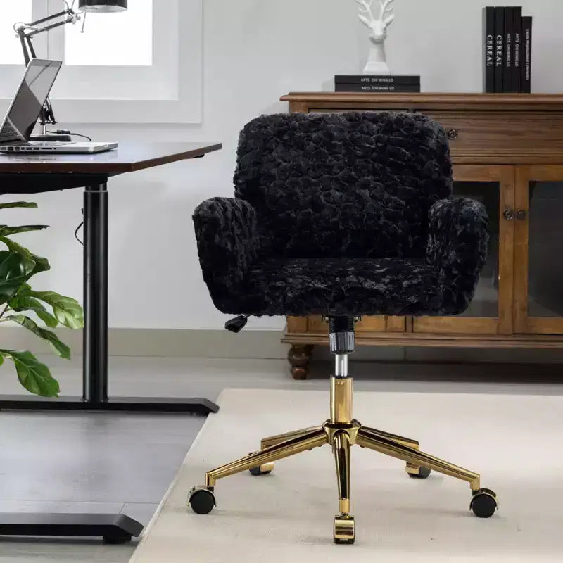 Velvet Office Chair with Gold Metal Base - Adjustable Height, Swivel, Padded Seat, Home & Office Desk Chair