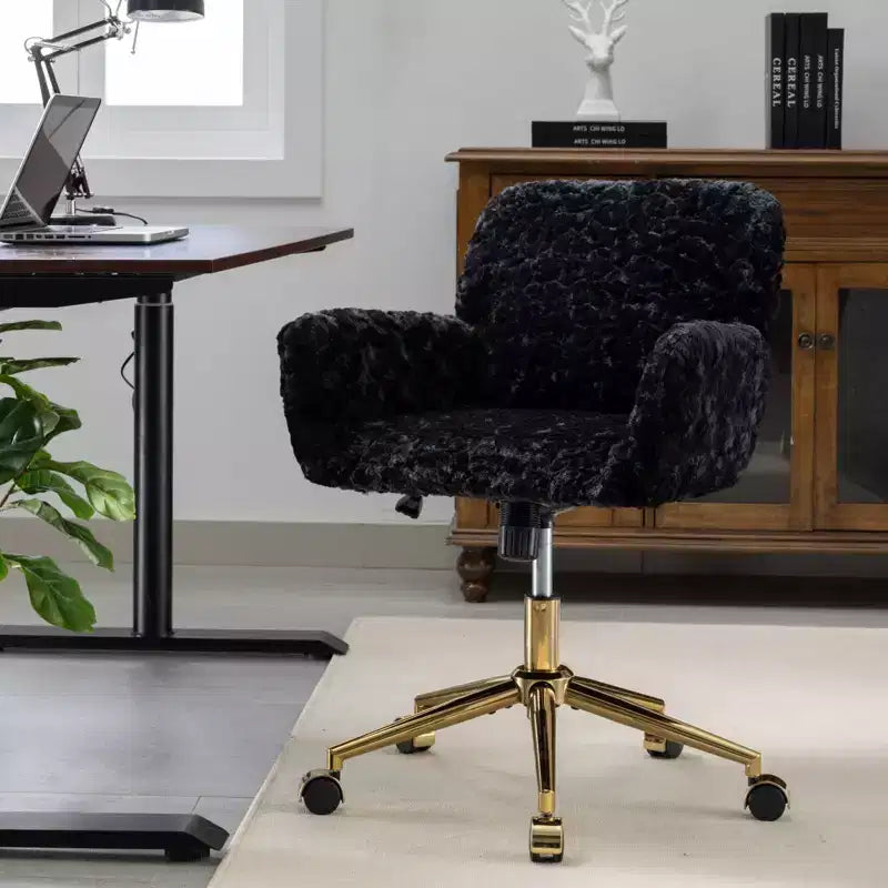 Velvet Office Chair with Gold Metal Base - Adjustable Height, Swivel, Padded Seat, Home & Office Desk Chair