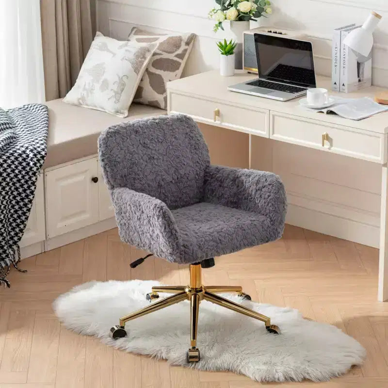Velvet Office Chair with Gold Metal Base - Adjustable Height, Swivel, Padded Seat, Home & Office Desk Chair