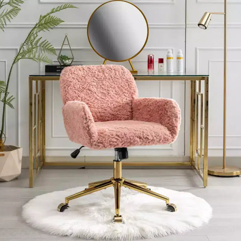 Velvet Office Chair with Gold Metal Base - Adjustable Height, Swivel, Padded Seat, Home & Office Desk Chair
