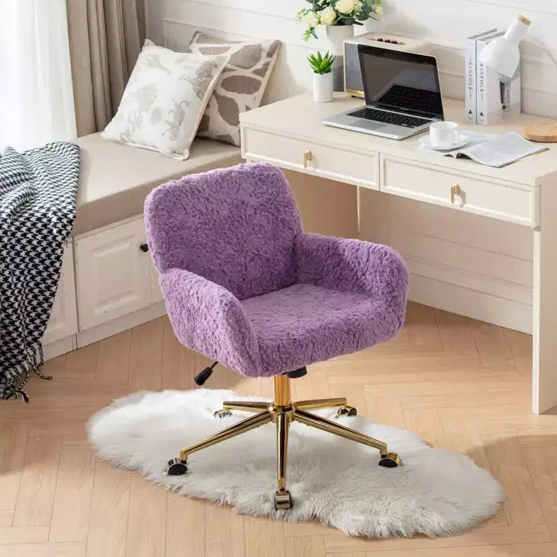 Velvet Office Chair with Gold Metal Base - Adjustable Height, Swivel, Padded Seat, Home & Office Desk Chair