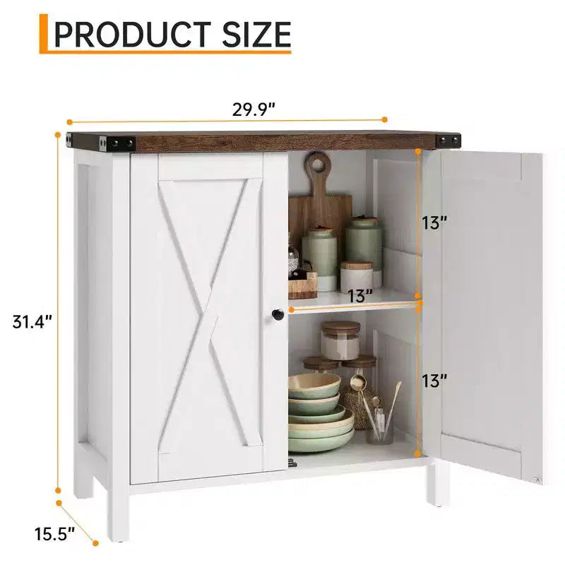 Farmhouse Sideboard Buffet Cabinet with 2 Doors and Adjustable Shelves - 15.7"x30"x31.5", White & Rustic Wood
