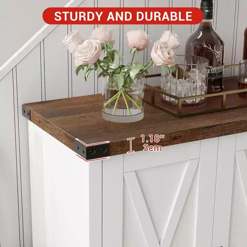 Farmhouse Sideboard Buffet Cabinet with 2 Doors and Adjustable Shelves - 15.7"x30"x31.5", White & Rustic Wood
