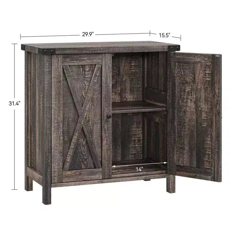 Farmhouse Sideboard Buffet Cabinet with 2 Doors and Adjustable Shelves - 15.7"x30"x31.5", White & Rustic Wood