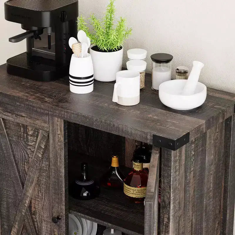 Farmhouse Sideboard Buffet Cabinet with 2 Doors and Adjustable Shelves - 15.7"x30"x31.5", White & Rustic Wood