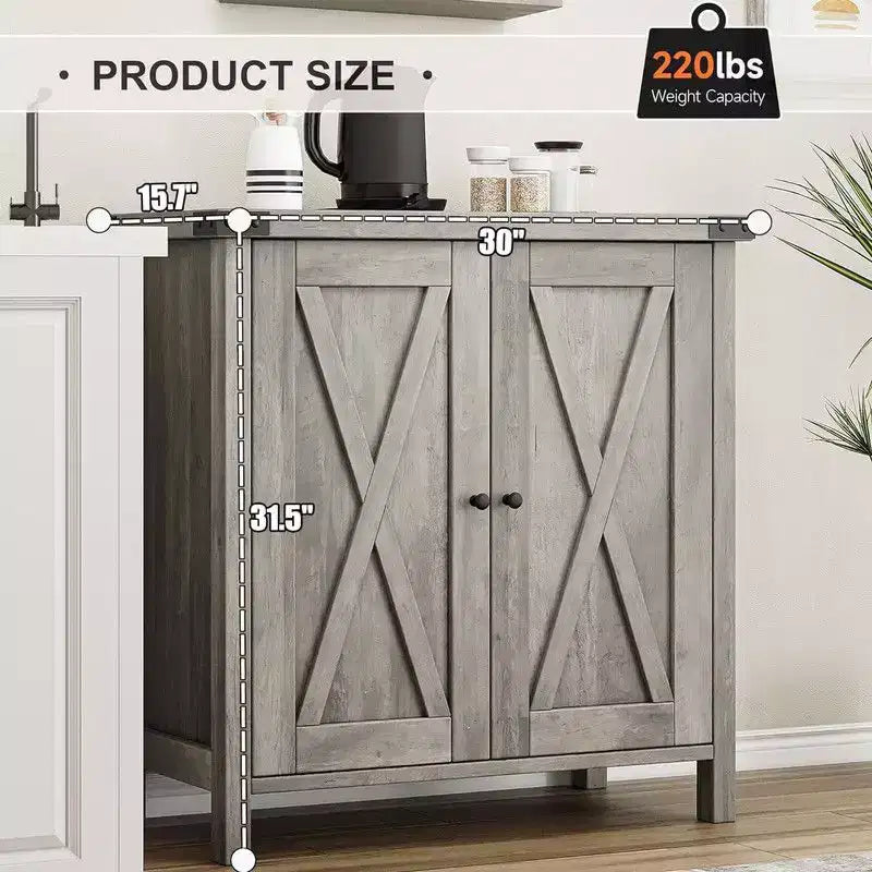 Farmhouse Sideboard Buffet Cabinet with 2 Doors and Adjustable Shelves - 15.7"x30"x31.5", White & Rustic Wood