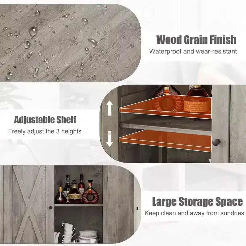 Farmhouse Sideboard Buffet Cabinet with 2 Doors and Adjustable Shelves - 15.7"x30"x31.5", White & Rustic Wood