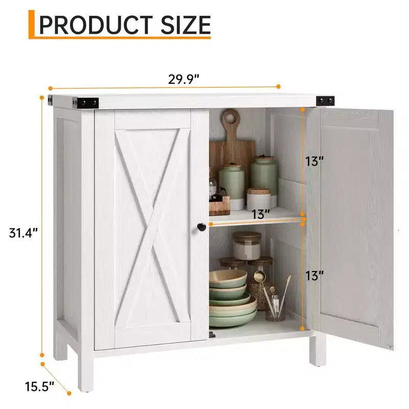 Farmhouse Sideboard Buffet Cabinet with 2 Doors and Adjustable Shelves - 15.7"x30"x31.5", White & Rustic Wood