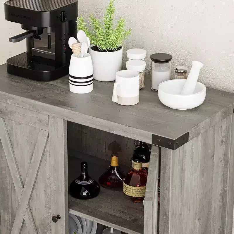 Farmhouse Sideboard Buffet Cabinet with 2 Doors and Adjustable Shelves - 15.7"x30"x31.5", White & Rustic Wood