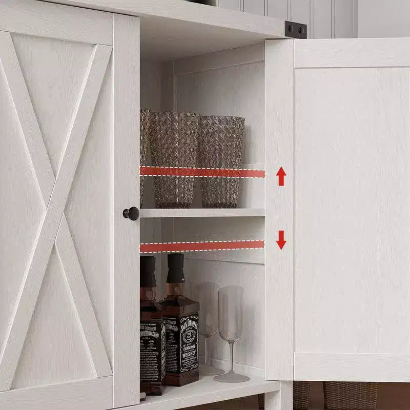 Farmhouse Sideboard Buffet Cabinet with 2 Doors and Adjustable Shelves - 15.7"x30"x31.5", White & Rustic Wood