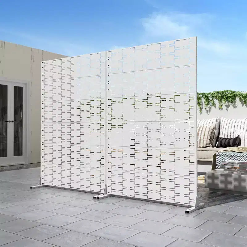 Outdoor Privacy Screen with 6 Panels - Galvanized Steel, Freestanding, Hollow Artistic Design for Balcony, Patio & Garden