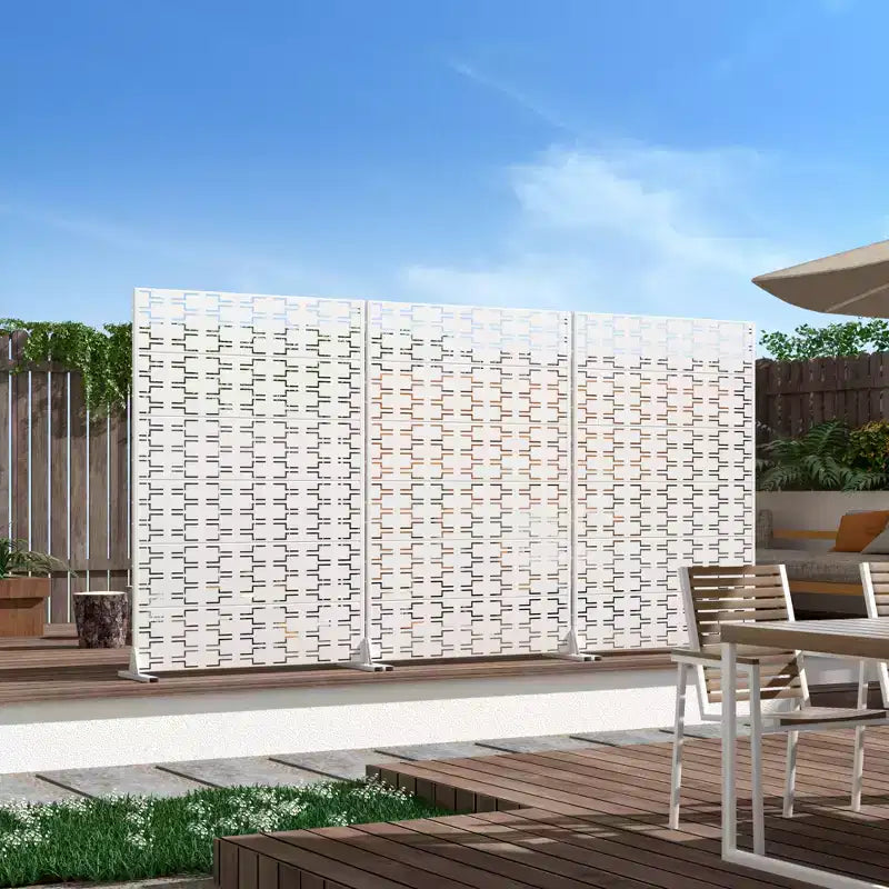 Outdoor Privacy Screen with 6 Panels - Galvanized Steel, Freestanding, Hollow Artistic Design for Balcony, Patio & Garden