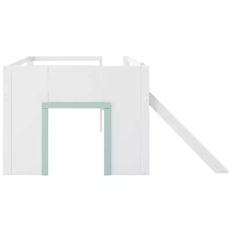 Full Size Low Loft Bed with Slide and 3 Storage Drawers - Pine & MDF, White, 500 lb Capacity
