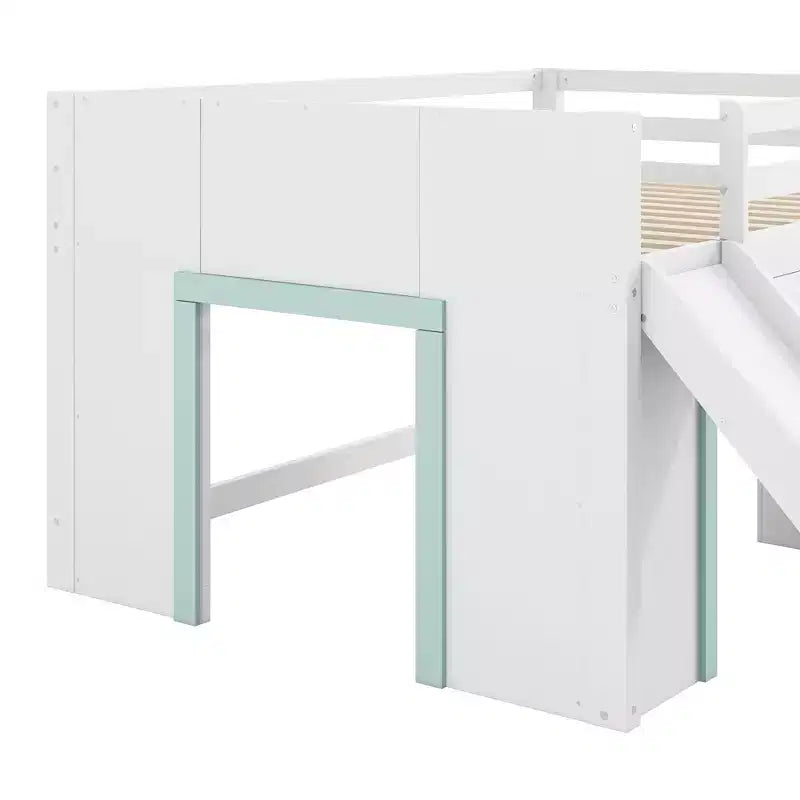 Full Size Low Loft Bed with Slide and 3 Storage Drawers - Pine & MDF, White, 500 lb Capacity