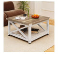 Coffee Table For Living Room,Square Wood Farmhouse Coffee Table With Storage,Rustic Coffee Table,Vintage Center Table For Living Room With Shelf