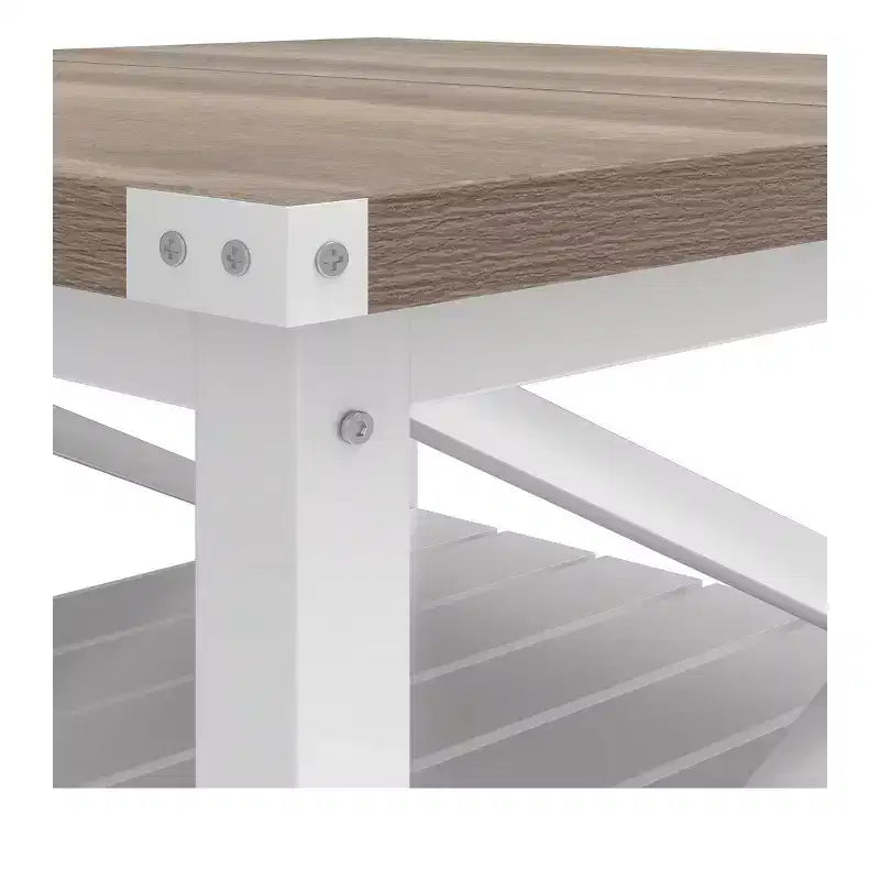 Square Farmhouse Coffee Table with Bottom Shelf - Wood, Grey Wash, 31.5"x31.5"x17.7", 176 lb Capacity