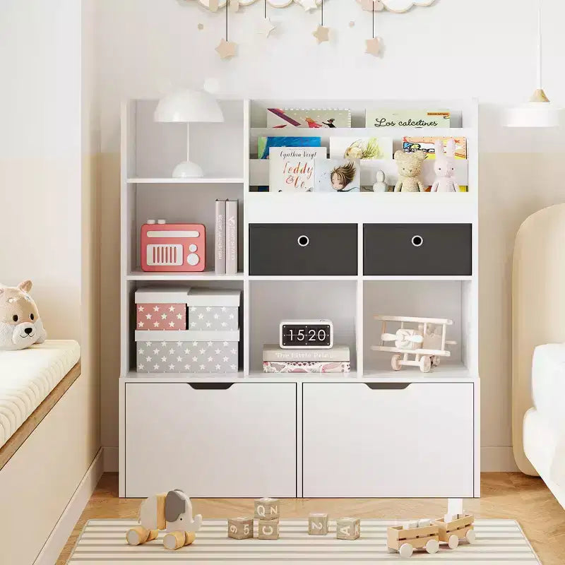 Kids Toy Storage Organizer 47.8" - Bookshelf with Drawers, Cubbies and Floor Cabinet, Eco-Friendly Wood