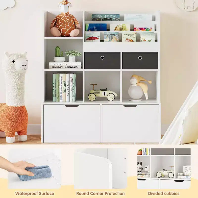 Kids Toy Storage Organizer 47.8" - Bookshelf with Drawers, Cubbies and Floor Cabinet, Eco-Friendly Wood
