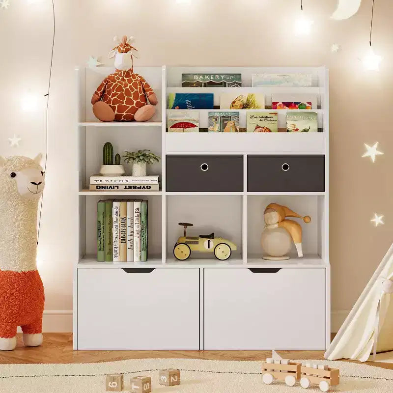 Kids Toy Storage Organizer 47.8" - Bookshelf with Drawers, Cubbies and Floor Cabinet, Eco-Friendly Wood