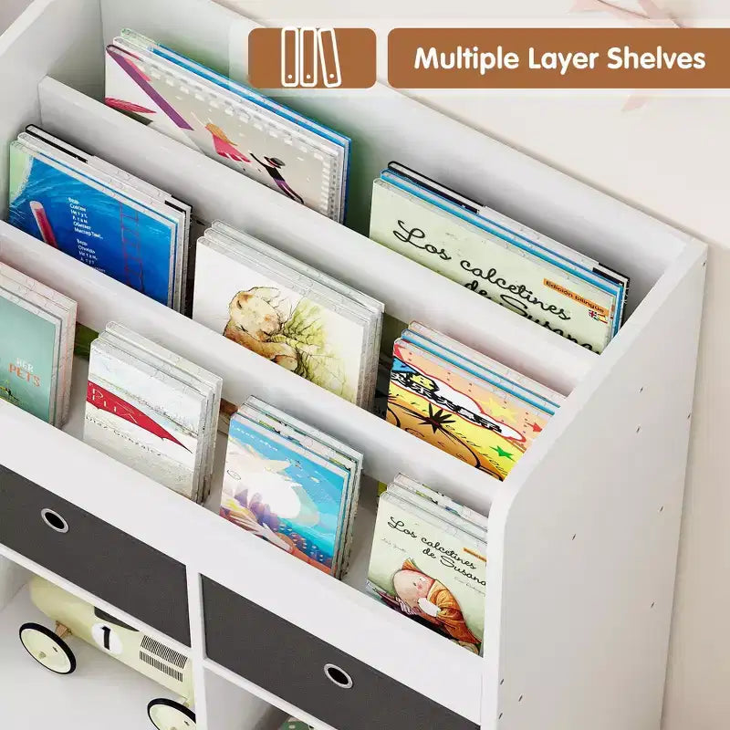 Kids Toy Storage Organizer 47.8" - Bookshelf with Drawers, Cubbies and Floor Cabinet, Eco-Friendly Wood