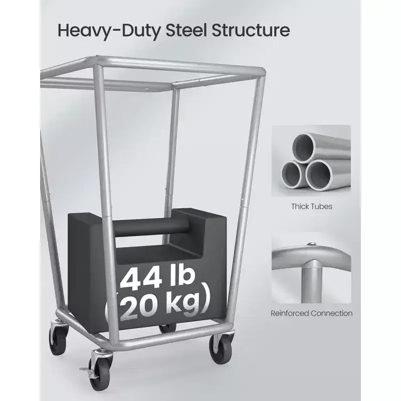 Rolling Laundry Basket with Wheels and Removable Bag - Steel Frame, 34.3 Gallon (130L), 44 lb Capacity