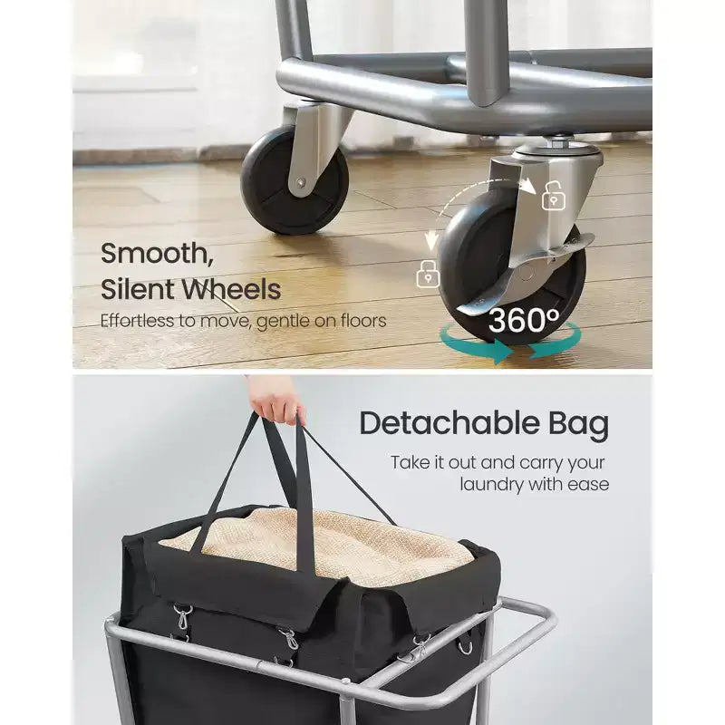 Rolling Laundry Basket with Wheels and Removable Bag - Steel Frame, 34.3 Gallon (130L), 44 lb Capacity