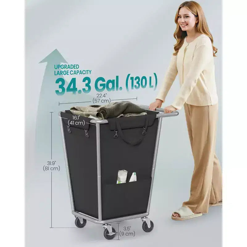 Rolling Laundry Basket with Wheels and Removable Bag - Steel Frame, 34.3 Gallon (130L), 44 lb Capacity