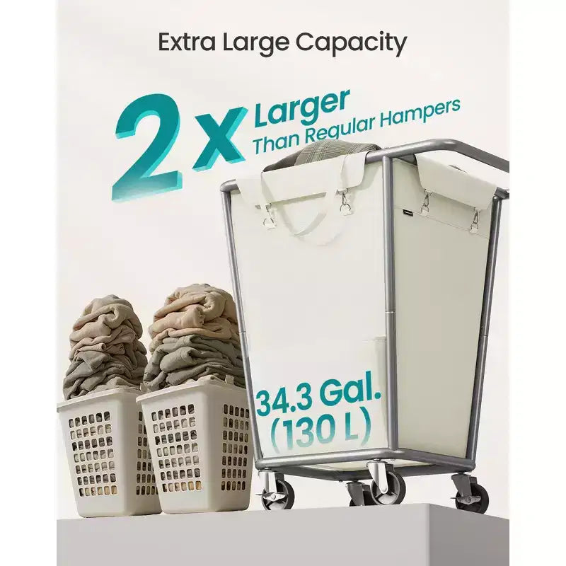 Rolling Laundry Basket with Wheels and Removable Bag - Steel Frame, 34.3 Gallon (130L), 44 lb Capacity