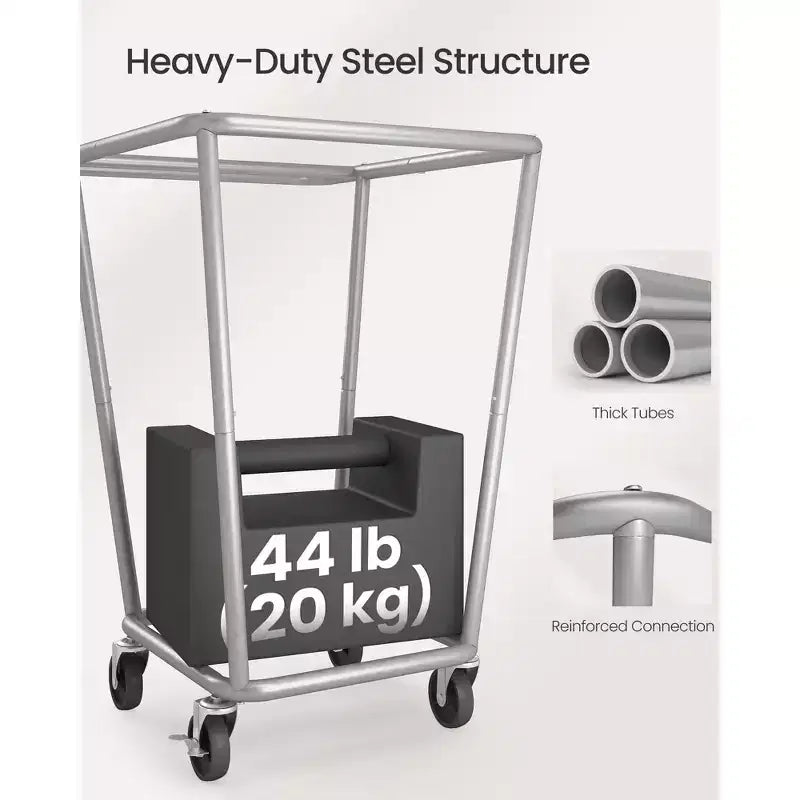 Rolling Laundry Basket with Wheels and Removable Bag - Steel Frame, 34.3 Gallon (130L), 44 lb Capacity