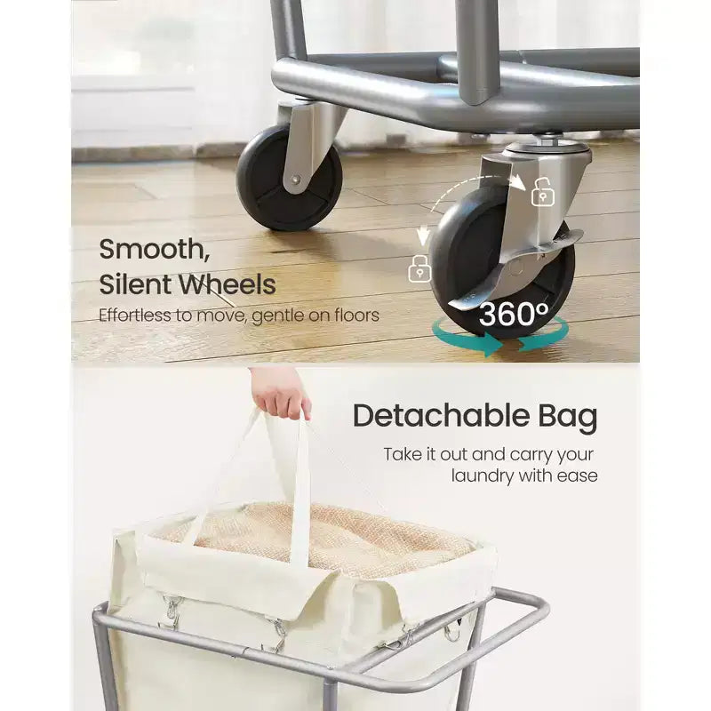 Rolling Laundry Basket with Wheels and Removable Bag - Steel Frame, 34.3 Gallon (130L), 44 lb Capacity