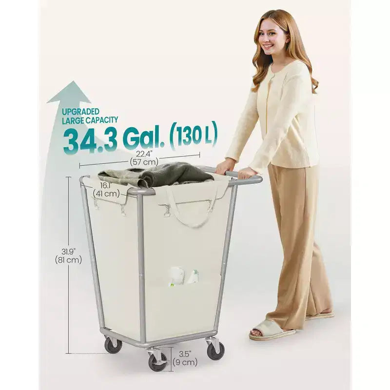 Rolling Laundry Basket with Wheels and Removable Bag - Steel Frame, 34.3 Gallon (130L), 44 lb Capacity