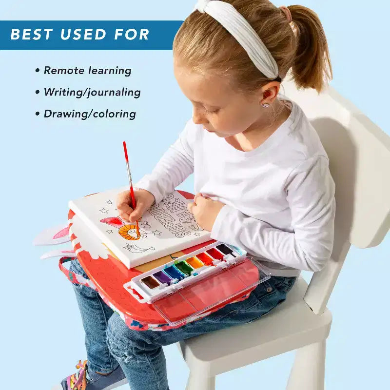 Kids Lap Desk with Animal Design - Microbead Cushion, 14.5"x11.3" Surface, Lightweight 1.3 lbs