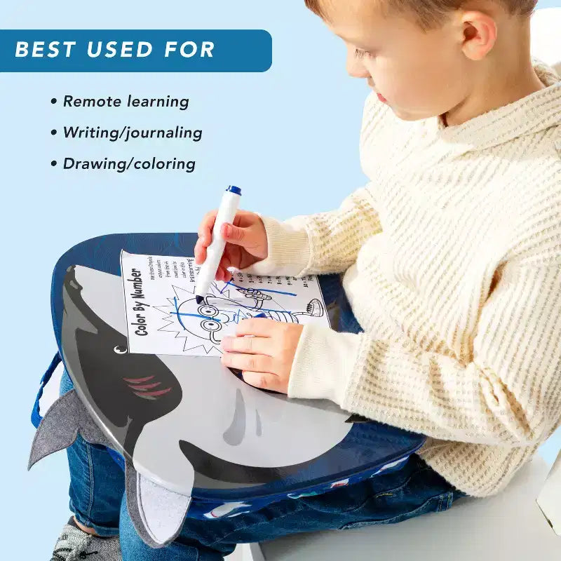 Kids Lap Desk with Animal Design - Microbead Cushion, 14.5"x11.3" Surface, Lightweight 1.3 lbs