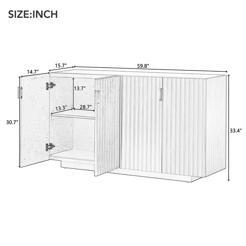 Large Sideboard Cabinet with 4 Doors and 4 Shelves - Storage Cabinet for Living Room, Dining Room, Kitchen