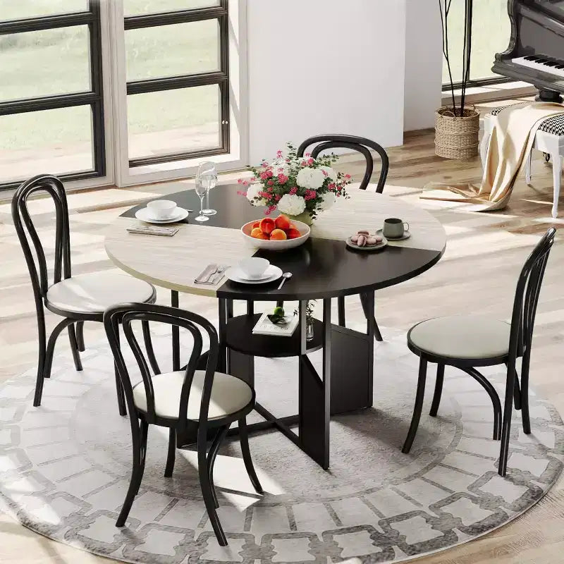 59" Round Dining Table for 4-6 People - Wood Top, Cross-Base, Adjustable Legs