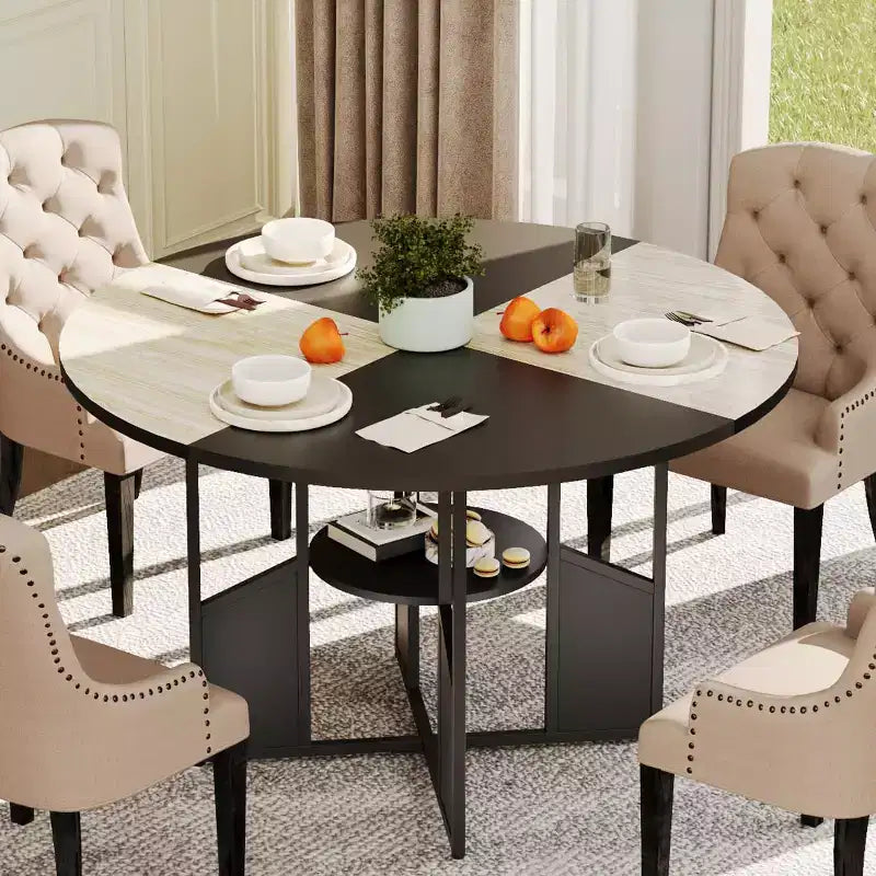59" Round Dining Table for 4-6 People - Wood Top, Cross-Base, Adjustable Legs