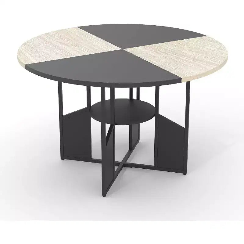 59" Round Dining Table for 4-6 People - Wood Top, Cross-Base, Adjustable Legs
