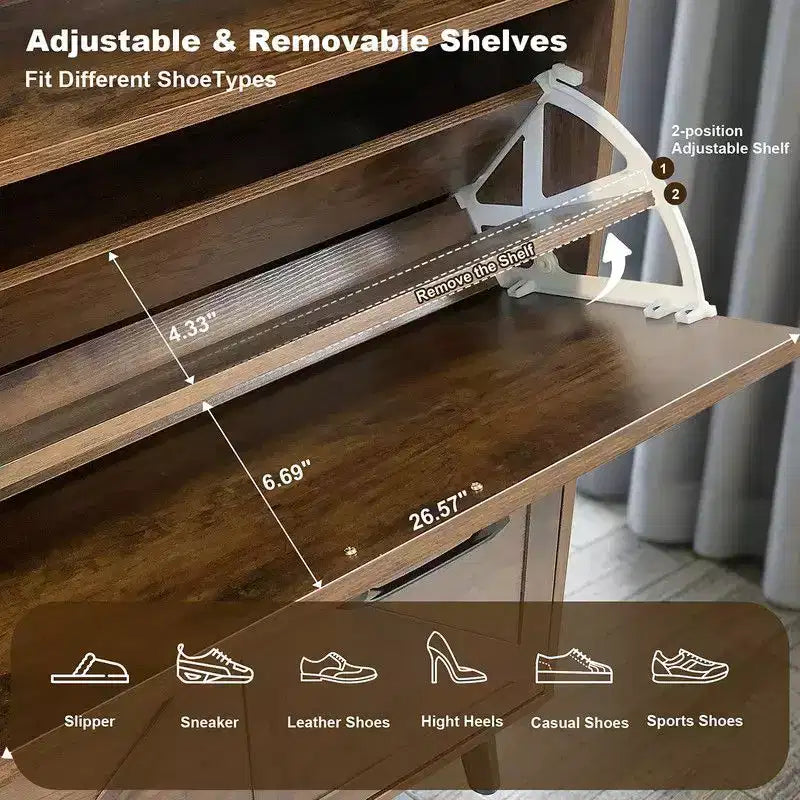 Farmhouse Shoe Storage Cabinet with 4 Flip Drawers and Open Storage, Freestanding Narrow Shoe Rack for Entryway, Hallway