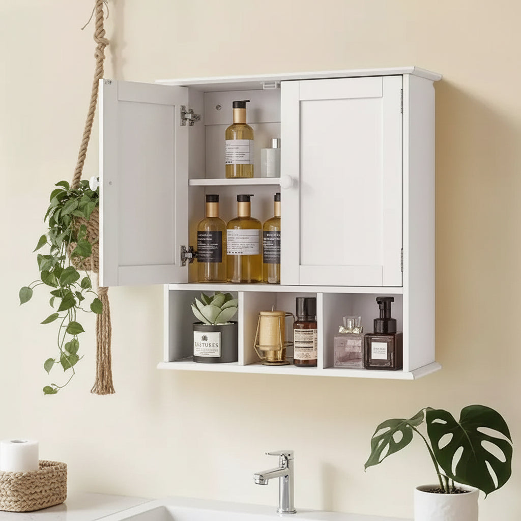 Bathroom Wall Cabinet, 2 Doors & Adjustable Shelf, Over the Toilet Storage Medicine Cabinet Wall Mounted, White