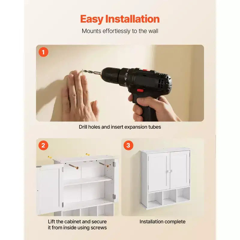 Bathroom Wall Cabinet, 2 Doors & Adjustable Shelf, Over the Toilet Storage Medicine Cabinet Wall Mounted, White