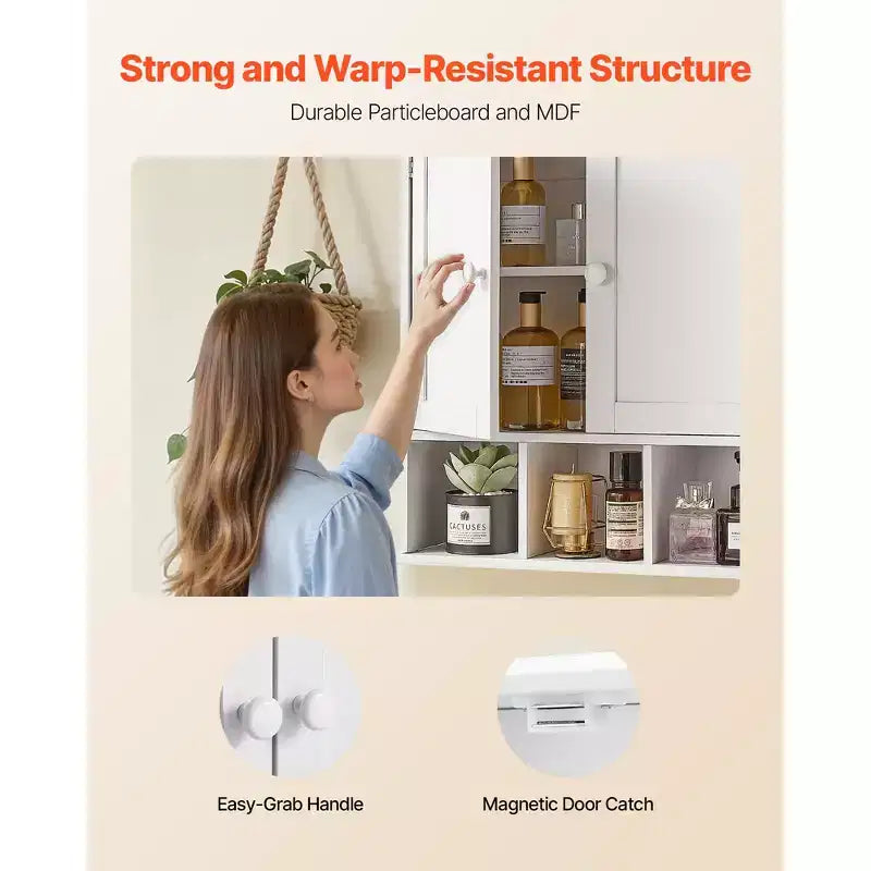 Bathroom Wall Cabinet, 2 Doors & Adjustable Shelf, Over the Toilet Storage Medicine Cabinet Wall Mounted, White