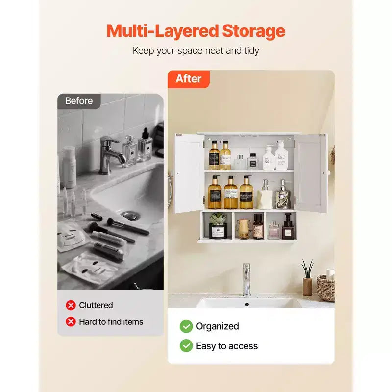 Bathroom Wall Cabinet, 2 Doors & Adjustable Shelf, Over the Toilet Storage Medicine Cabinet Wall Mounted, White
