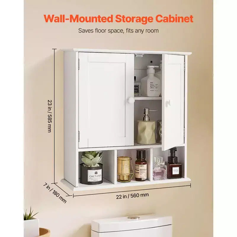 Bathroom Wall Cabinet, 2 Doors & Adjustable Shelf, Over the Toilet Storage Medicine Cabinet Wall Mounted, White